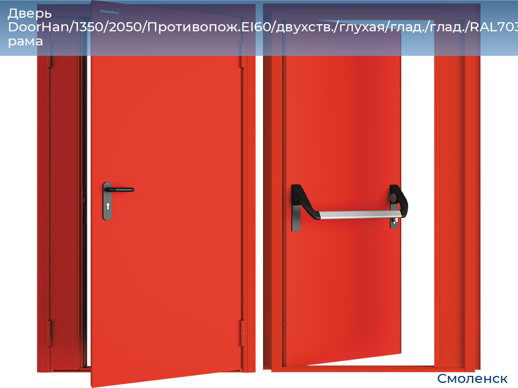 Дверь DoorHan/1350/2050/Противопож.EI60/двухств./глухая/глад./глад./RAL7035/прав./угл. рама, smolensk.doorhan.ru