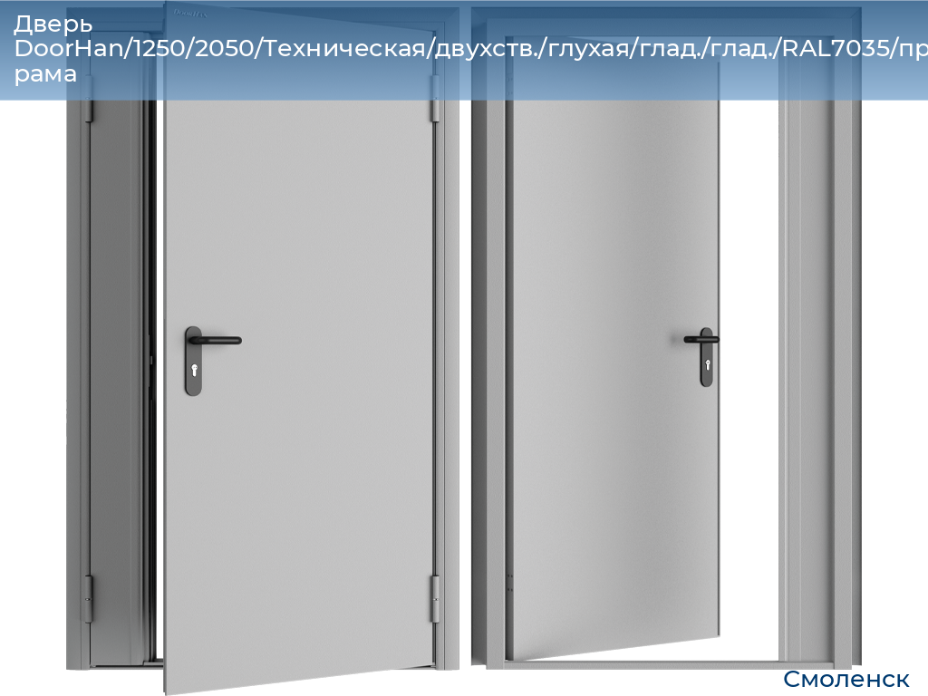 Дверь DoorHan/1250/2050/Техническая/двухств./глухая/глад./глад./RAL7035/прав./угл. рама, smolensk.doorhan.ru
